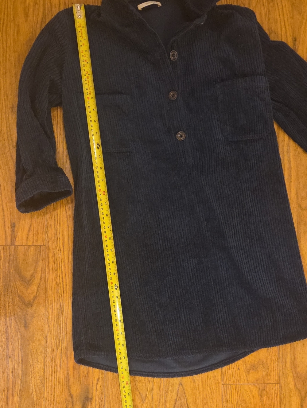 Sessun- Casual Corduroy Button-Up Mini Shirt Dress - Dark Green Size M - Picture 6 of 7